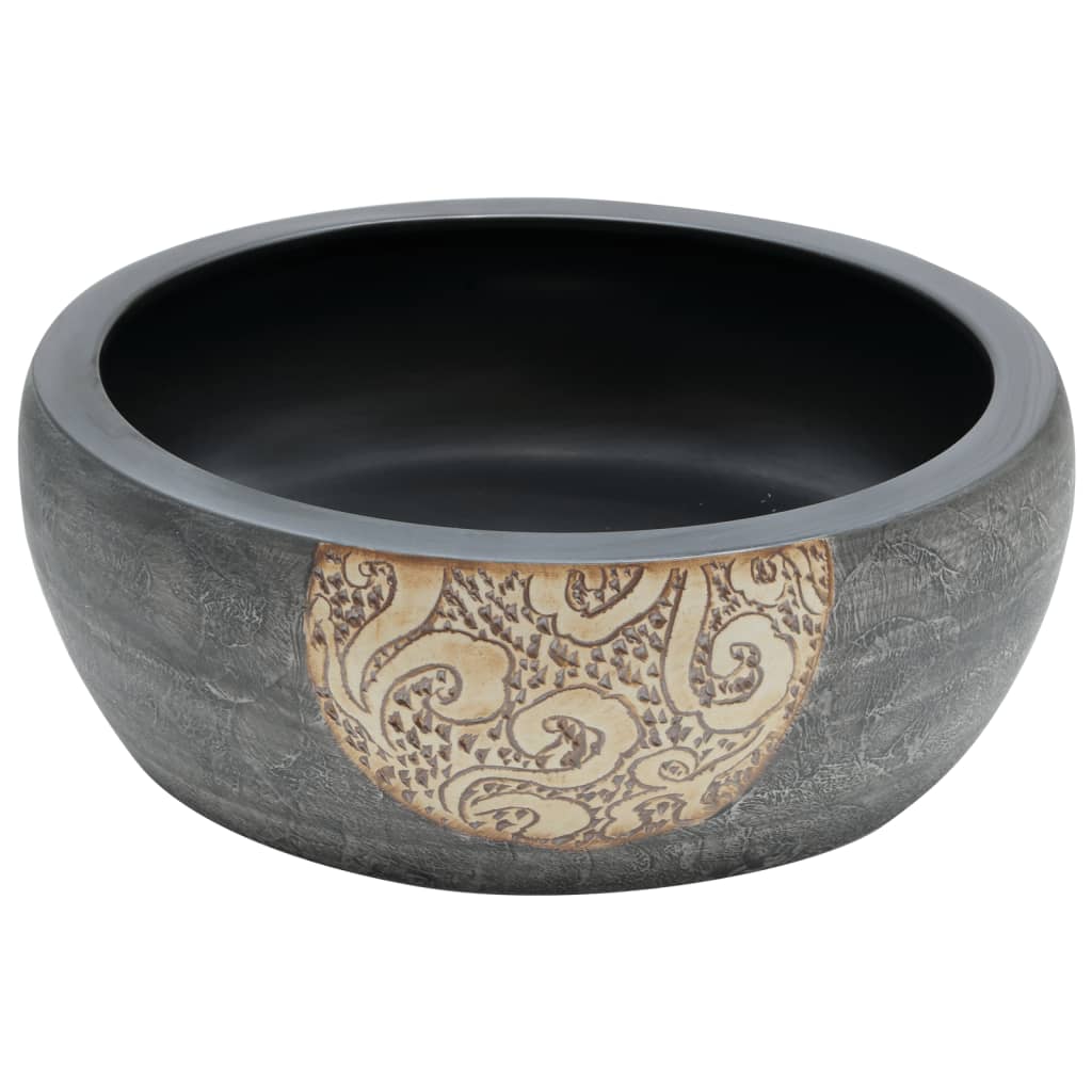 Countertop Basin Black and Brown Round F41x14 cm Ceramic