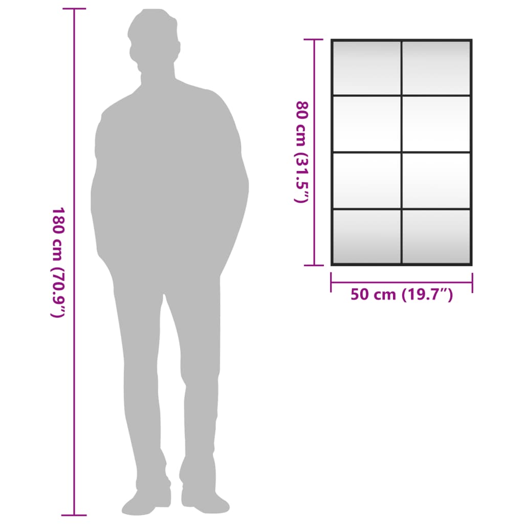 Wall Mirror Black 50x80 cm Rectangle Iron