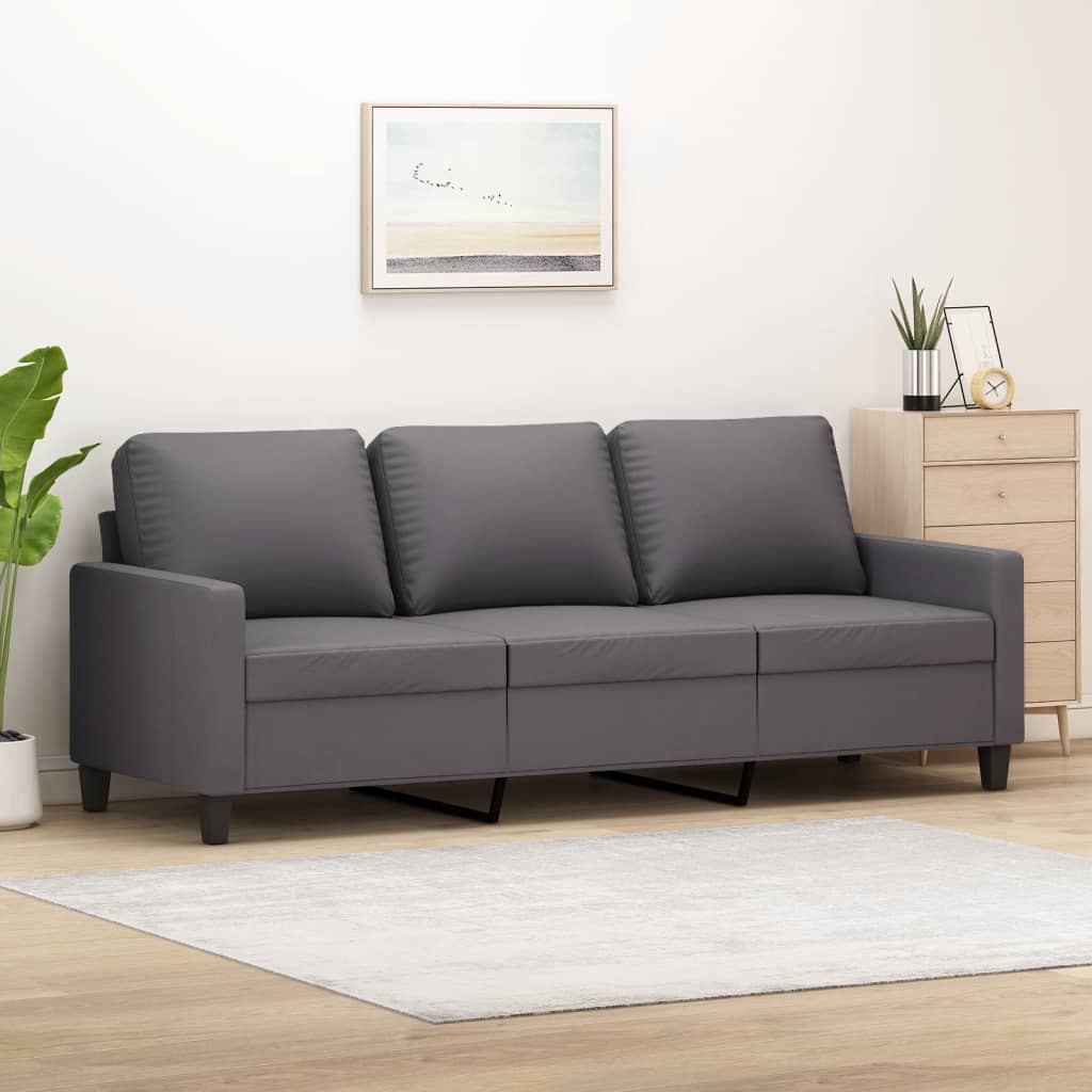 3-Seater Sofa Grey 180 cm Faux Leather