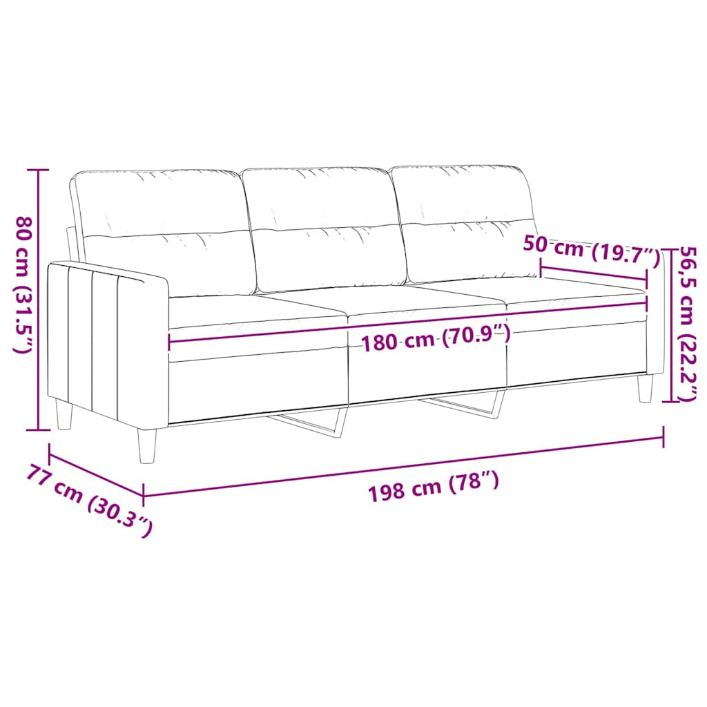 3-Seater Sofa Light Grey 180 cm Fabric