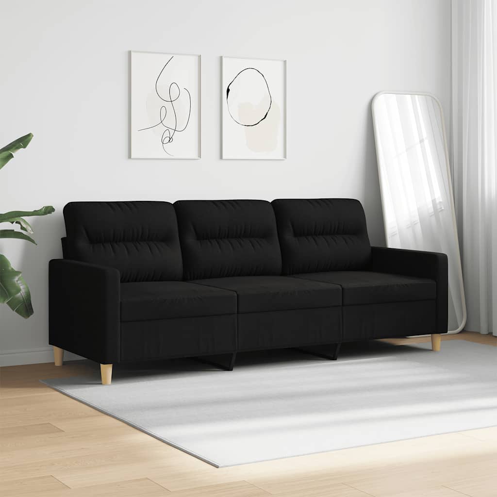 3-Seater Sofa Black 180 cm Fabric