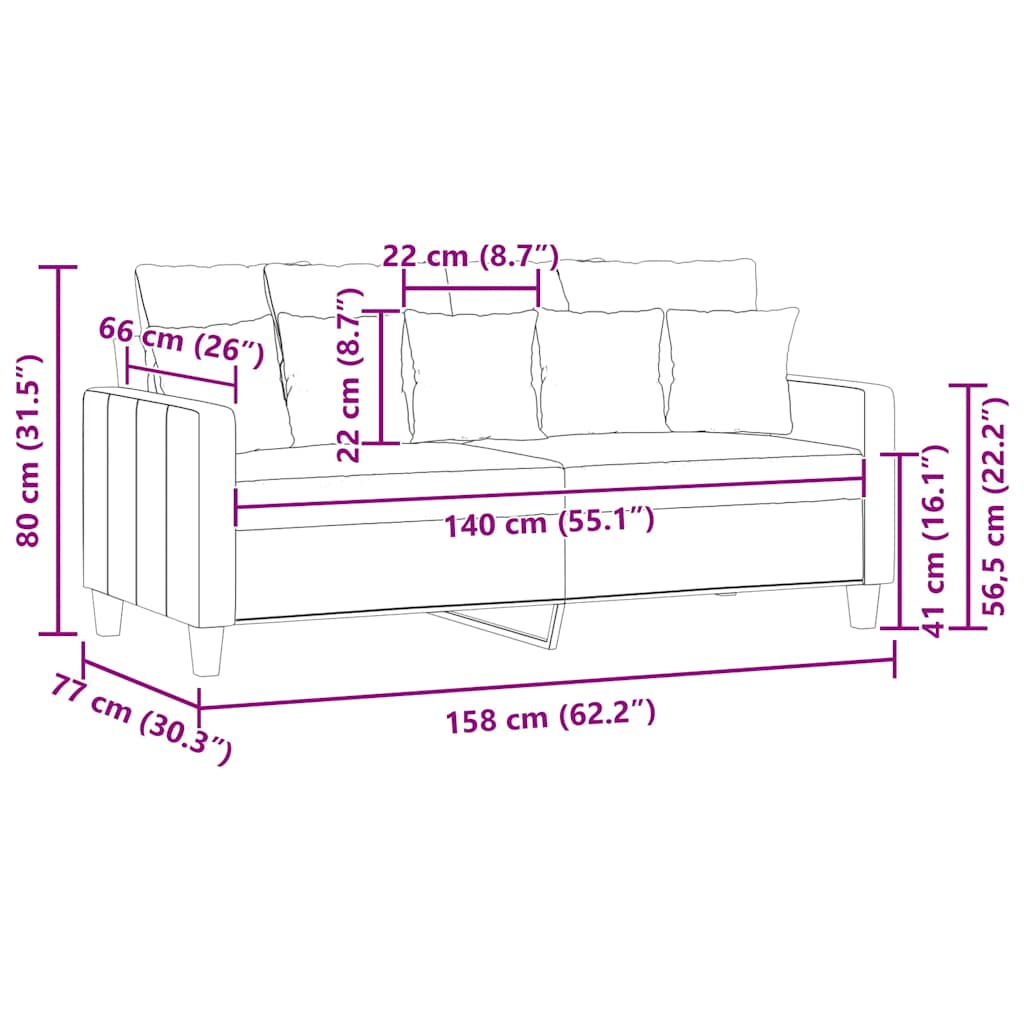2-Seater Sofa Dark Grey 140 cm Fabric