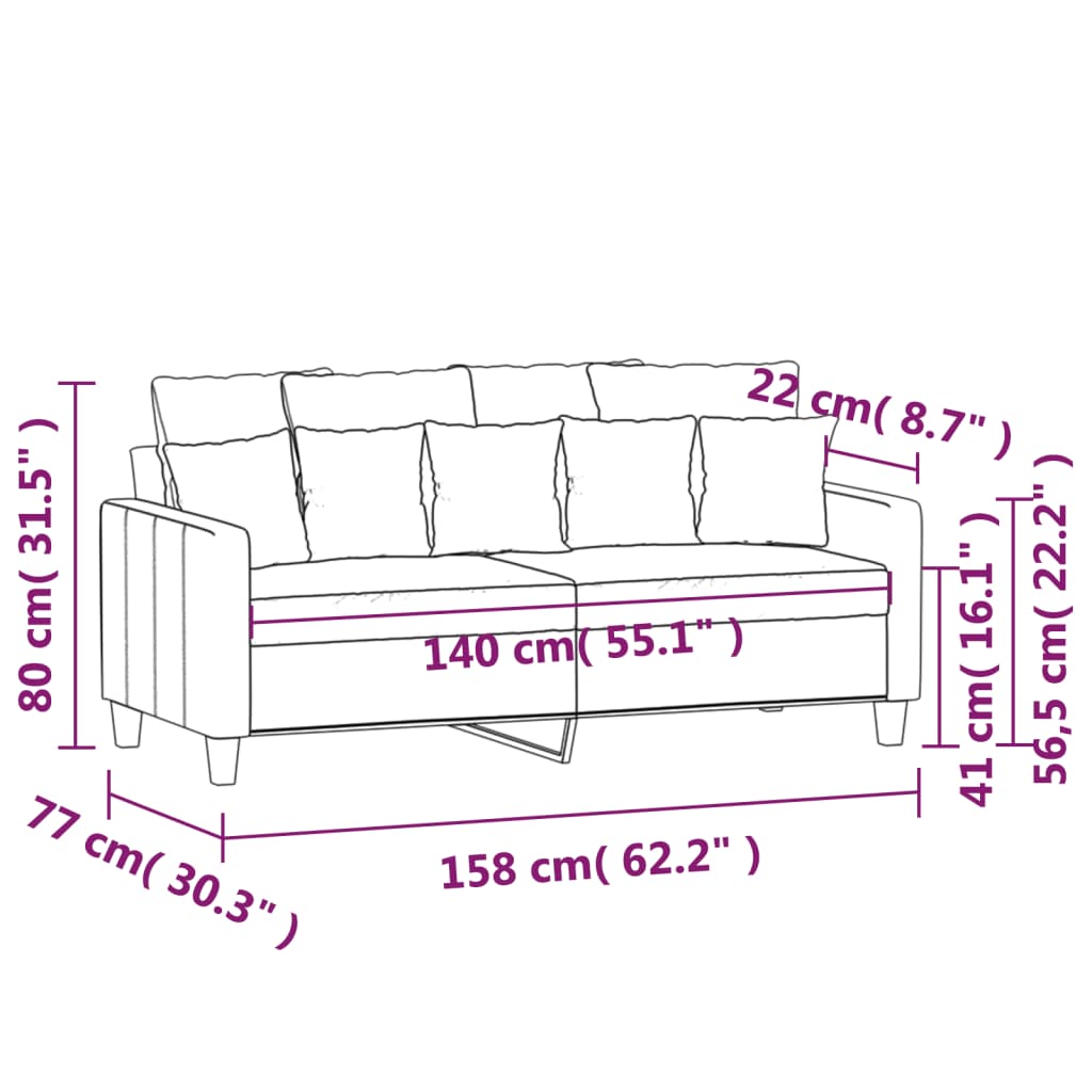 2-Seater Sofa Black 140 cm Fabric