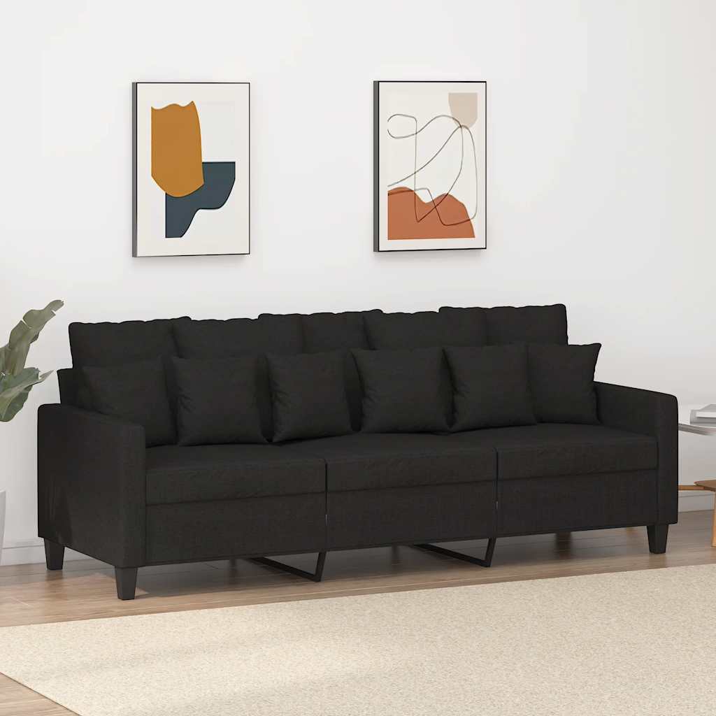 3-Seater Sofa Black 180 cm Fabric