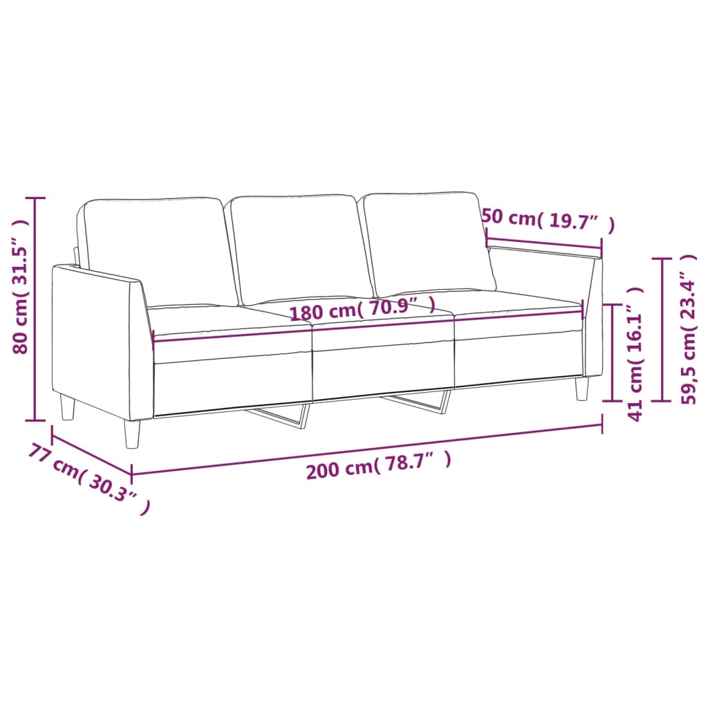 3-Seater Sofa Cappuccino 180 cm Faux Leather