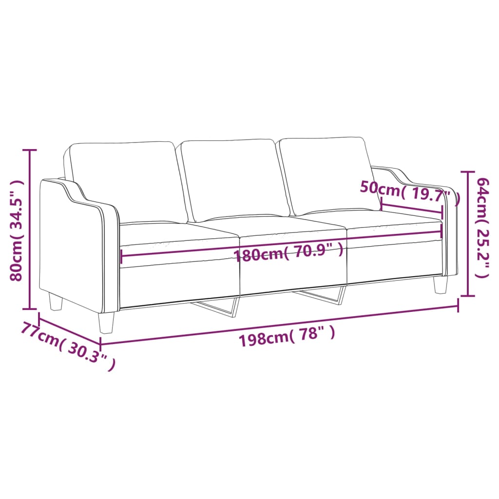 3-Seater Sofa Black 180 cm Fabric