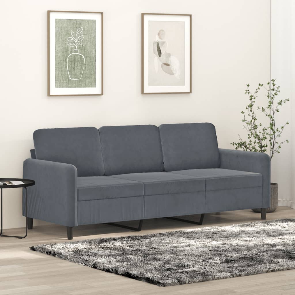 3-Seater Sofa Dark Grey Velvet 180 cm