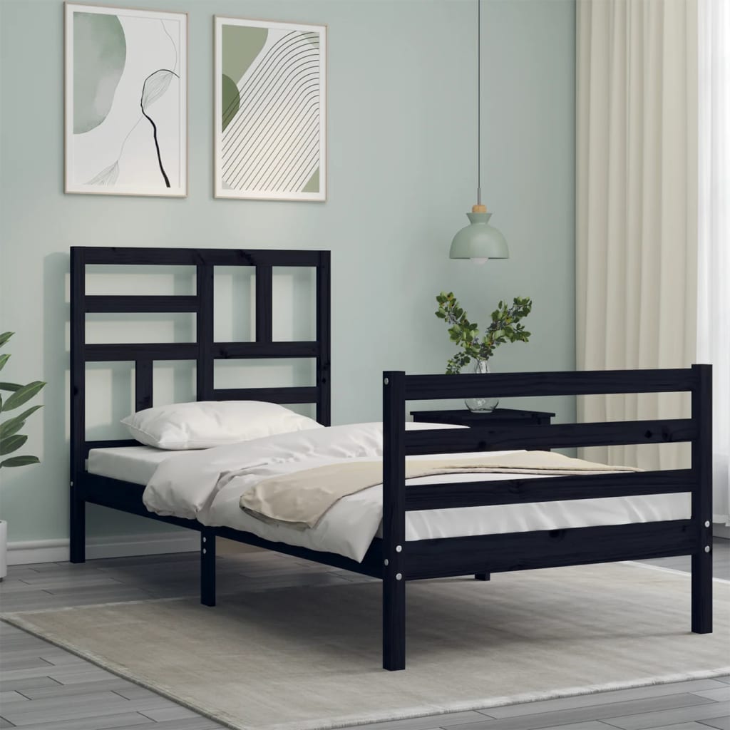 Bed Frame without Mattress Black 90x190 cm Solid Wood