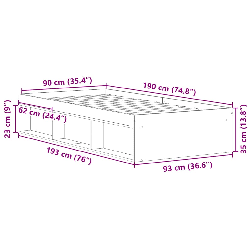 Bed Frame without Mattress Sonoma Oak 90x190 cm
