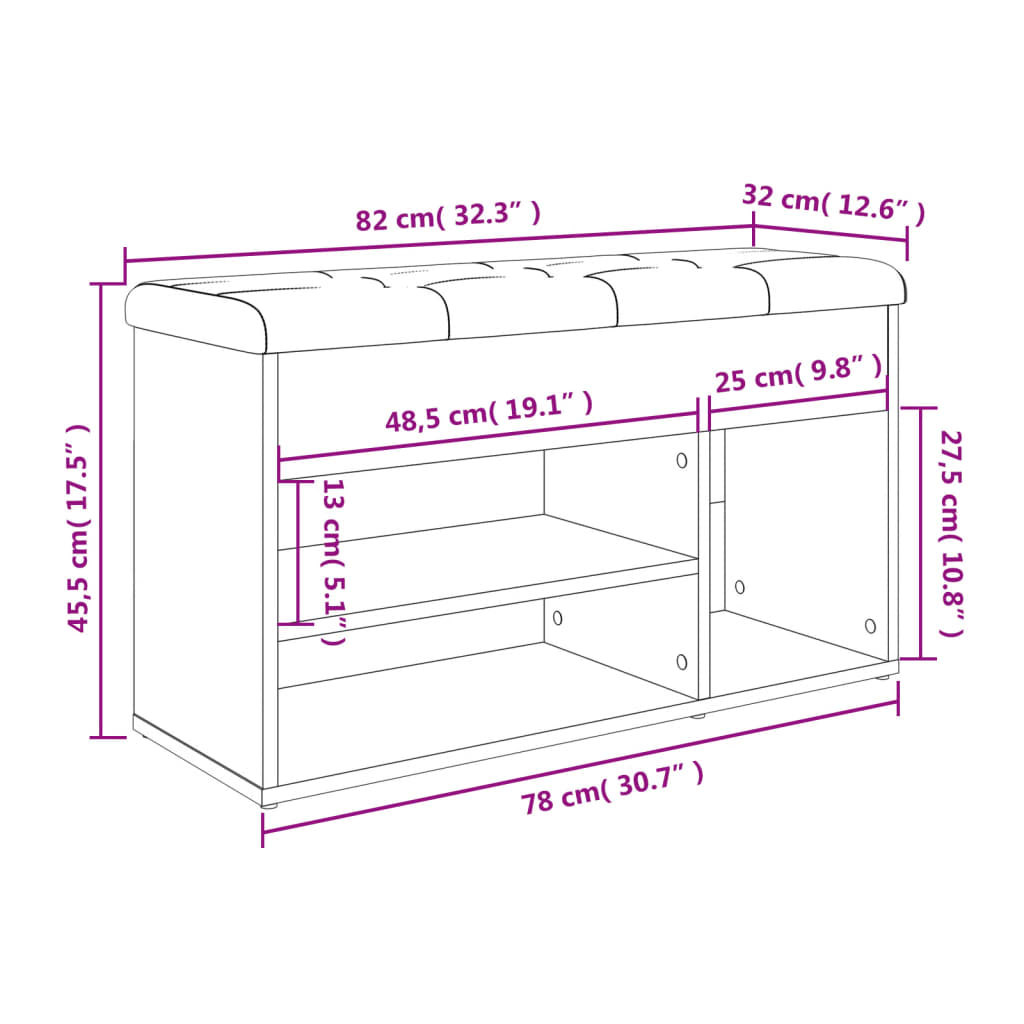 Shoe Bench Sonoma Oak 82x32x45,5 cm Engineered Wood
