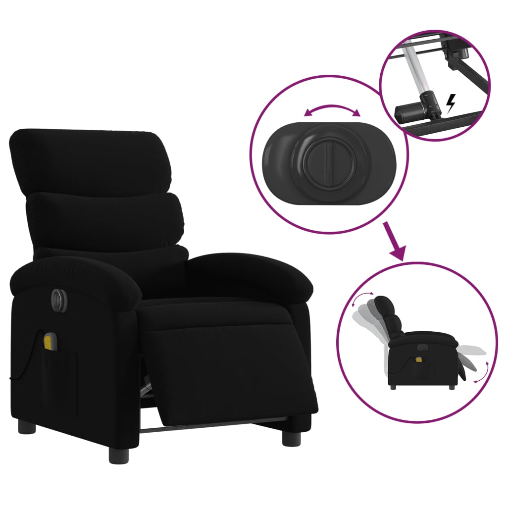 Electric Massage Recliner Chair Black Fabric