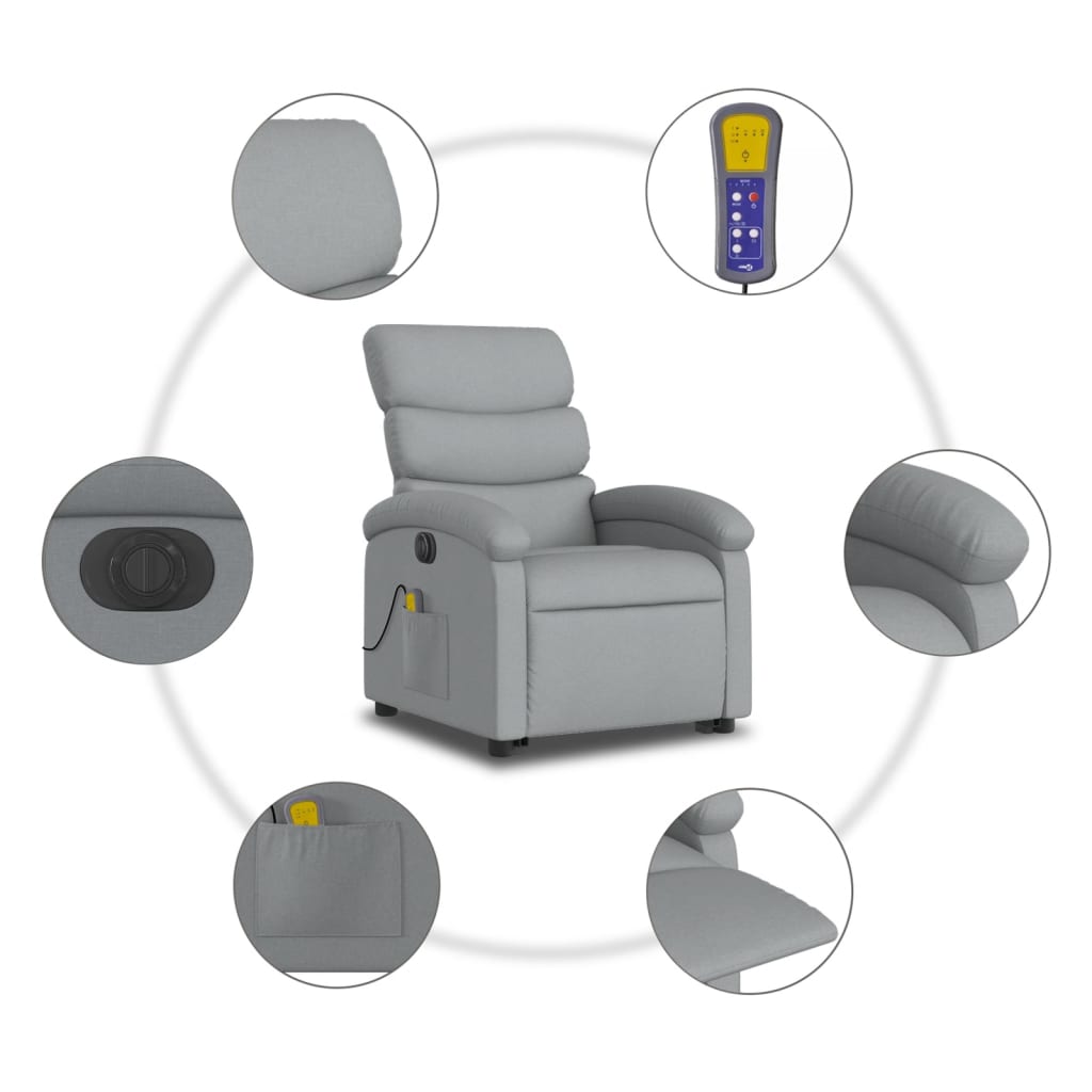 Electric Stand up Massage Recliner Chair Light Grey Fabric