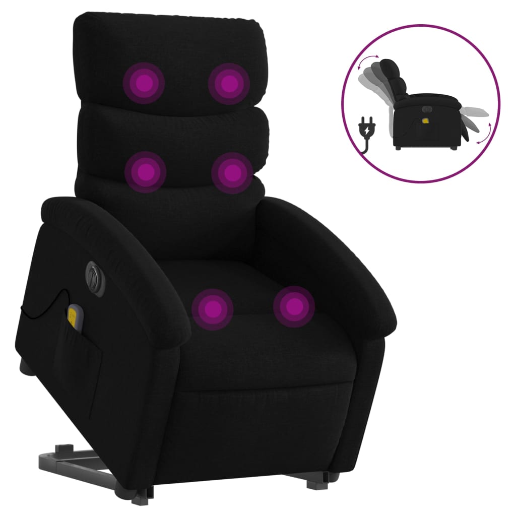 Electric Stand up Massage Recliner Chair Black Fabric