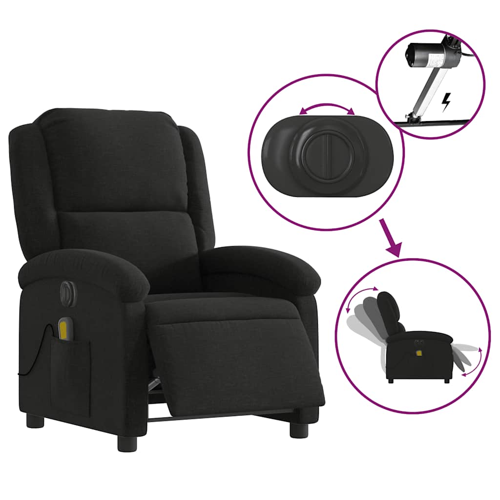 Electric Massage Recliner Chair Black Fabric