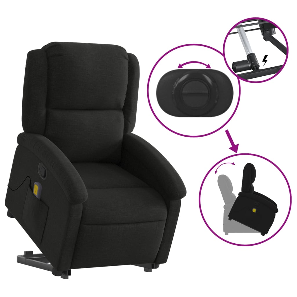Stand up Massage Recliner Chair Black Fabric