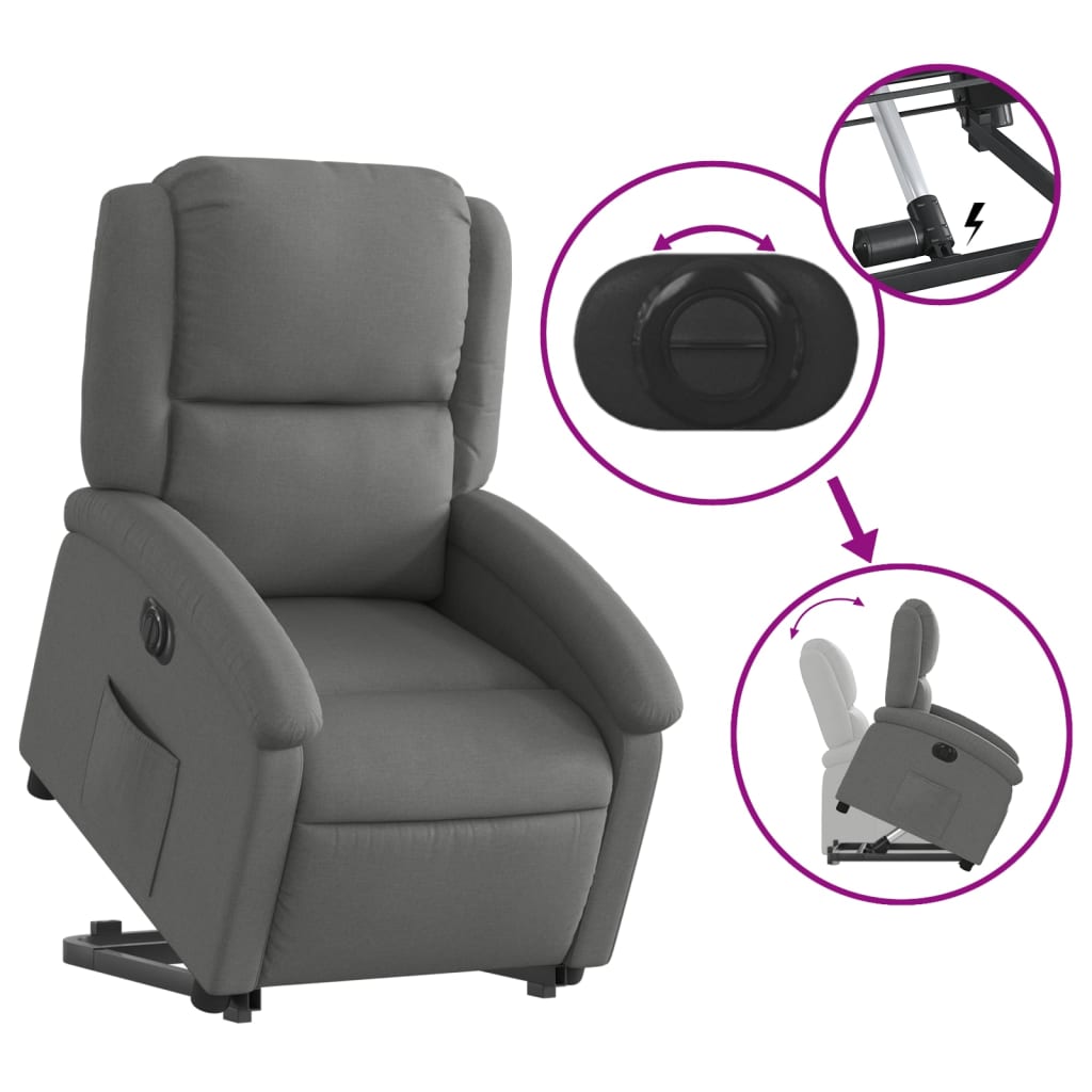 Electric Stand up Recliner Chair Dark Grey Fabric