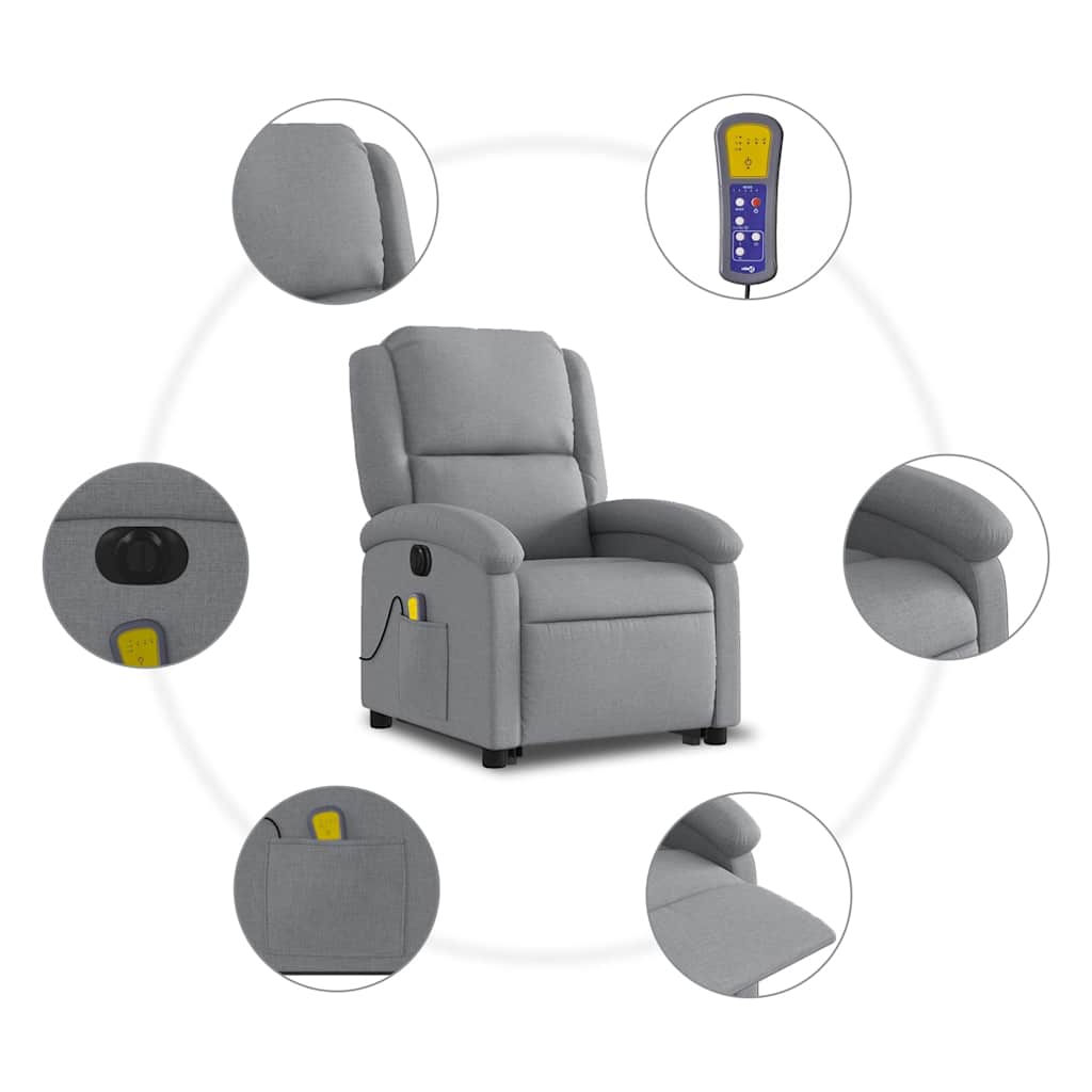 Electric Stand up Massage Recliner Chair Light Grey Fabric
