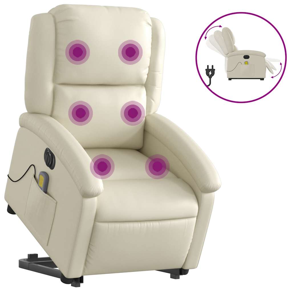 Electric Stand up Massage Recliner Chair Cream Faux Leather
