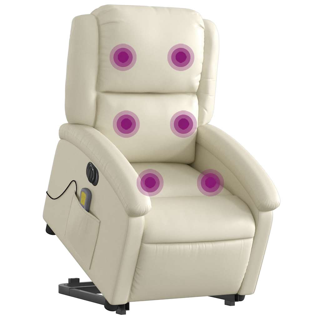Electric Stand up Massage Recliner Chair Cream Faux Leather