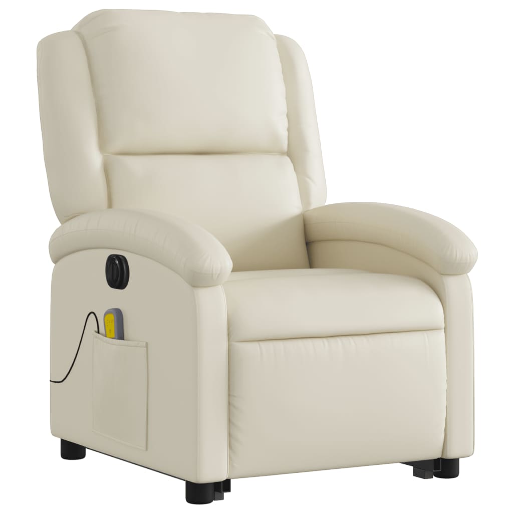 Electric Stand up Massage Recliner Chair Cream Faux Leather