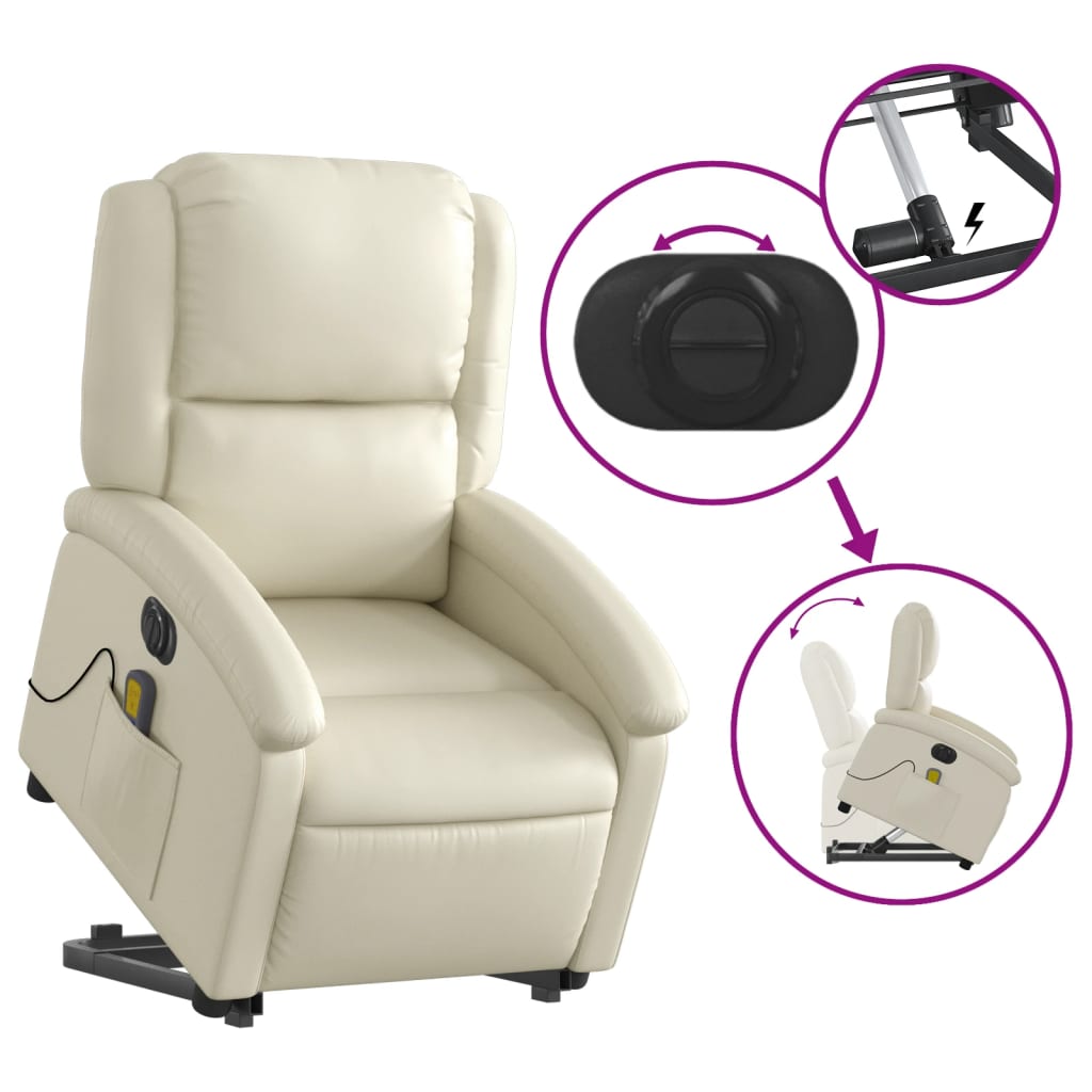 Electric Stand up Massage Recliner Chair Cream Faux Leather