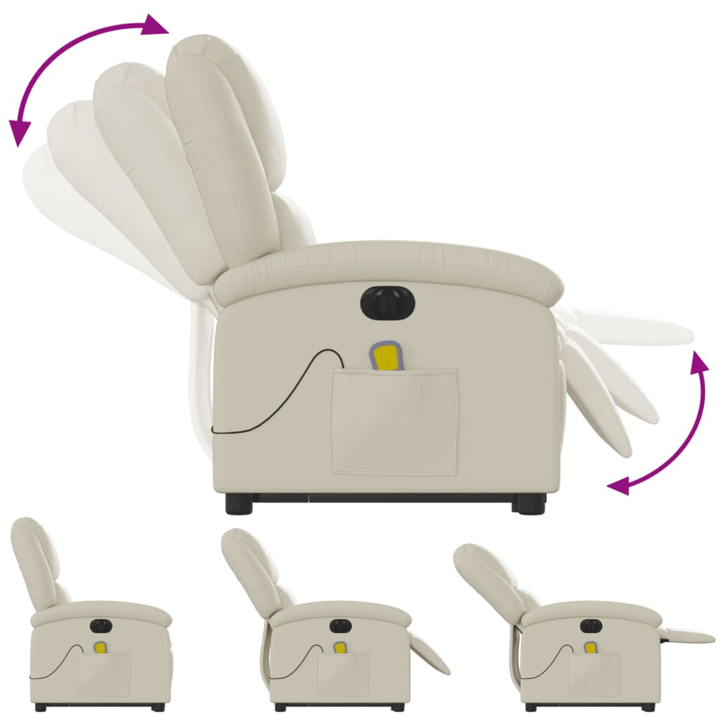 Electric Stand up Massage Recliner Chair Cream Faux Leather