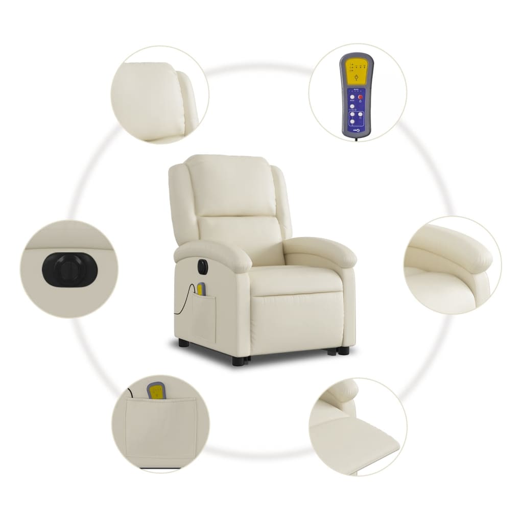 Electric Stand up Massage Recliner Chair Cream Faux Leather