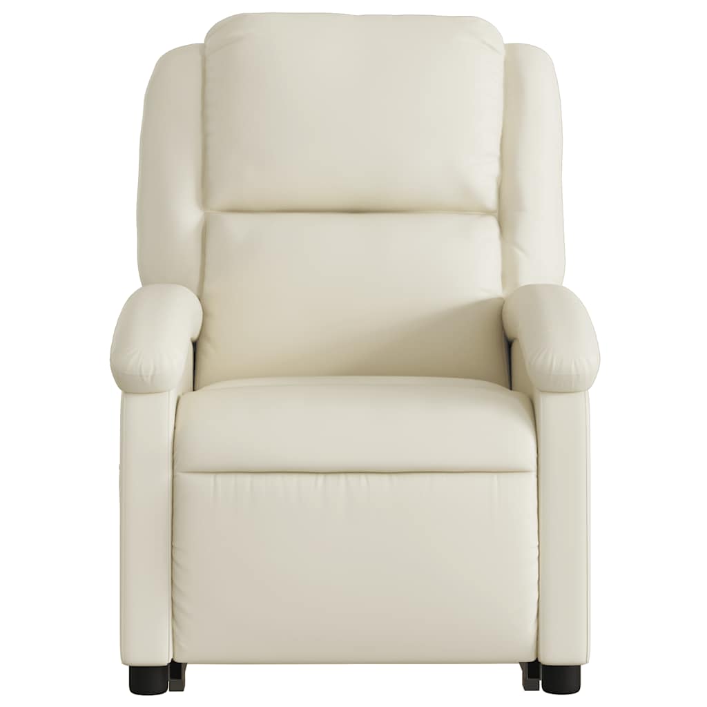 Electric Stand up Massage Recliner Chair Cream Faux Leather