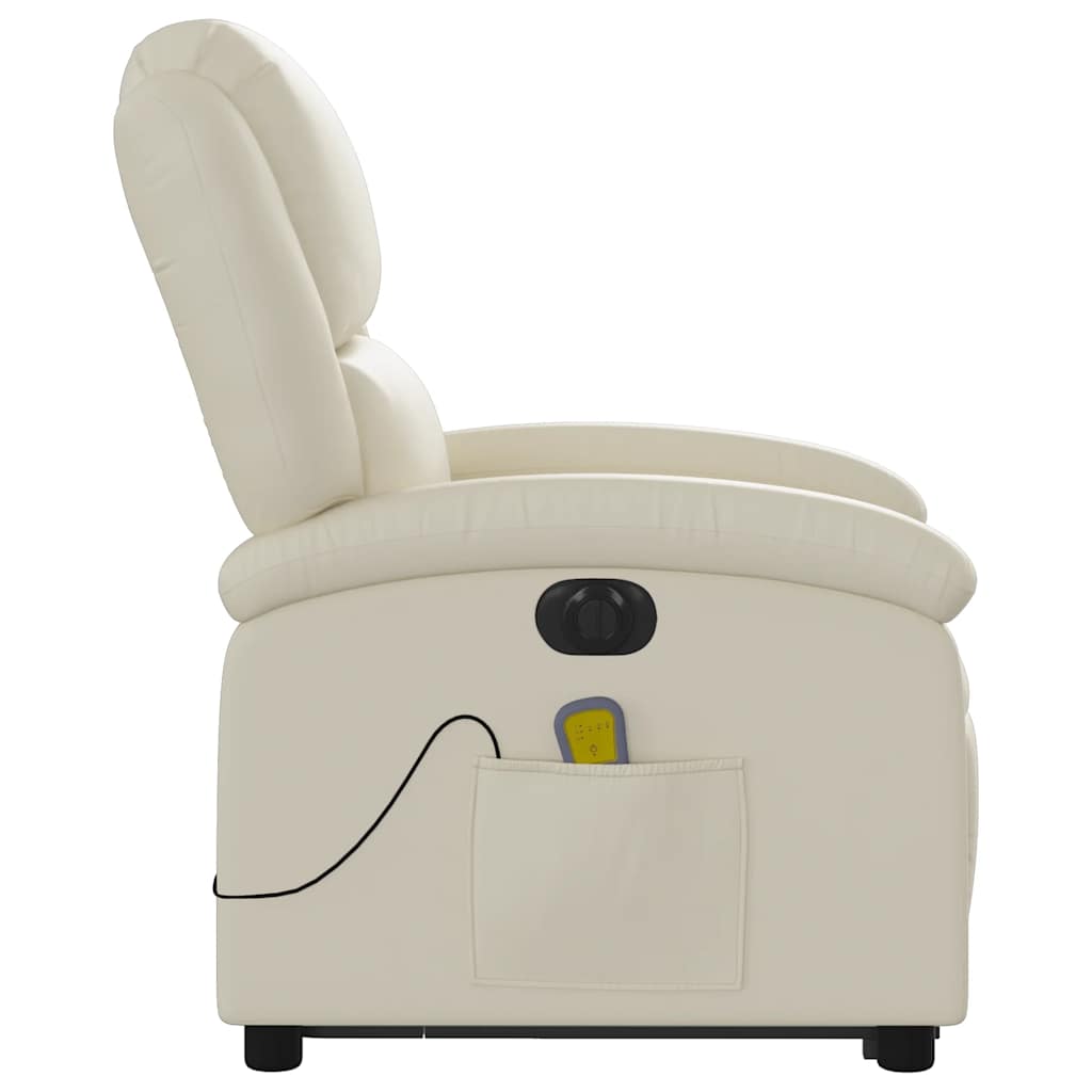 Electric Stand up Massage Recliner Chair Cream Faux Leather