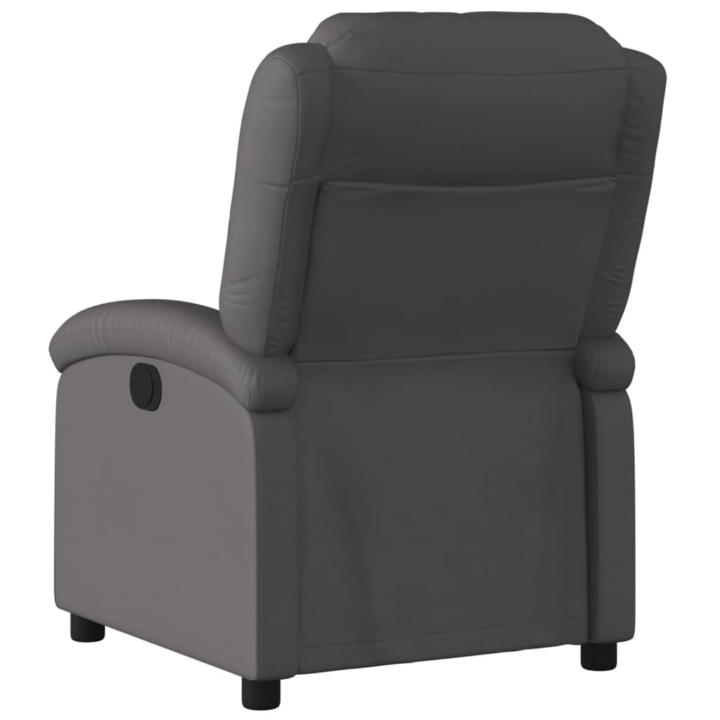 Electric Recliner Chair Grey Real Leather