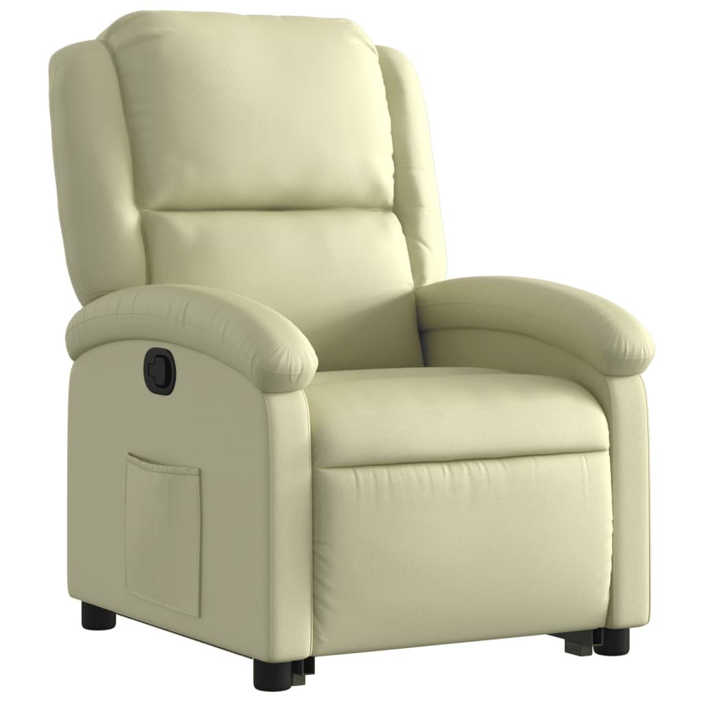 Stand up Recliner Chair Cream Real Leather
