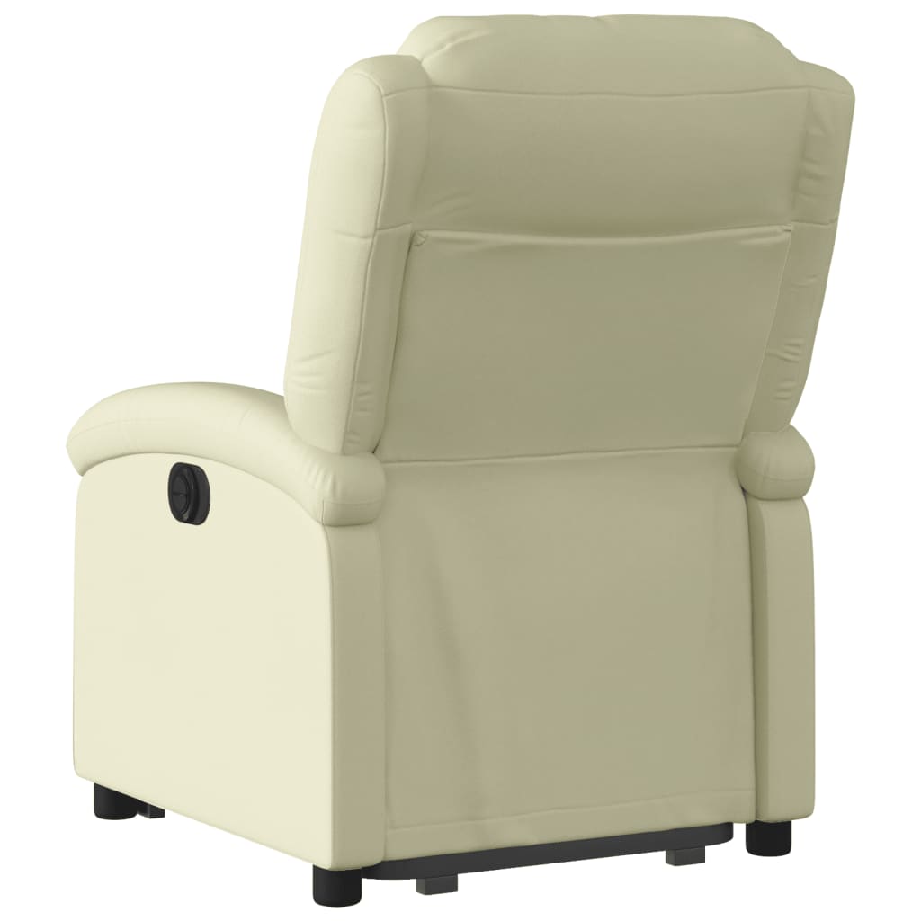 Stand up Recliner Chair Cream Real Leather
