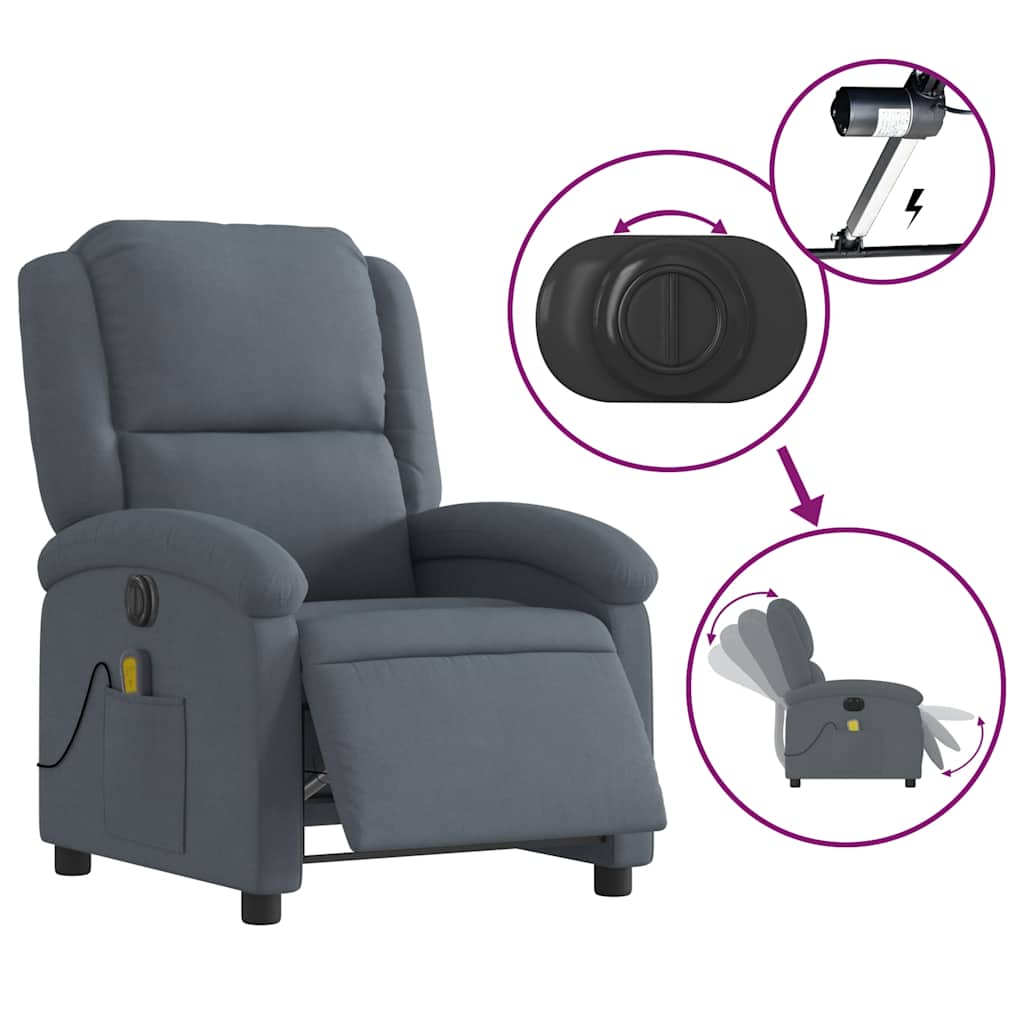Electric Massage Recliner Chair Dark Grey Velvet