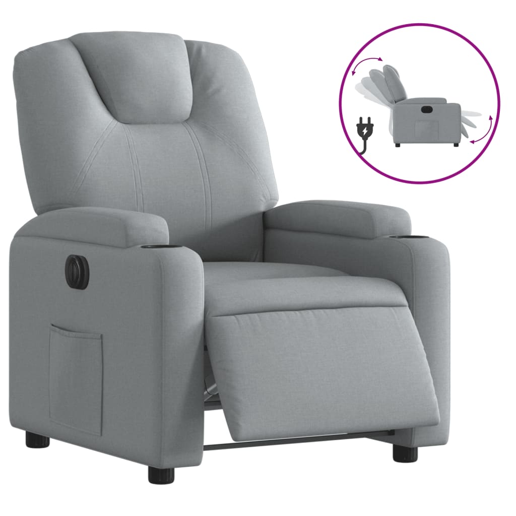 Electric Recliner Chair Light Grey Fabric
