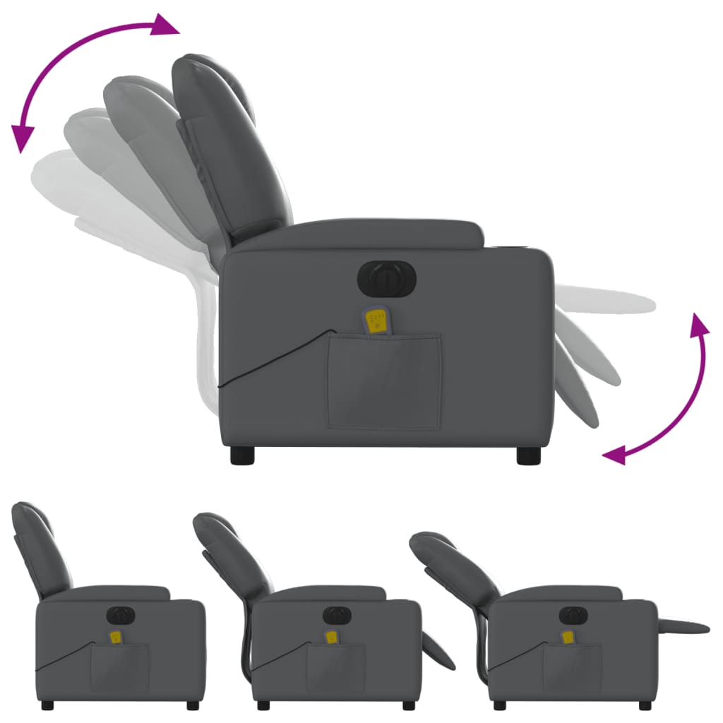 Electric Massage Recliner Chair Grey Faux Leather