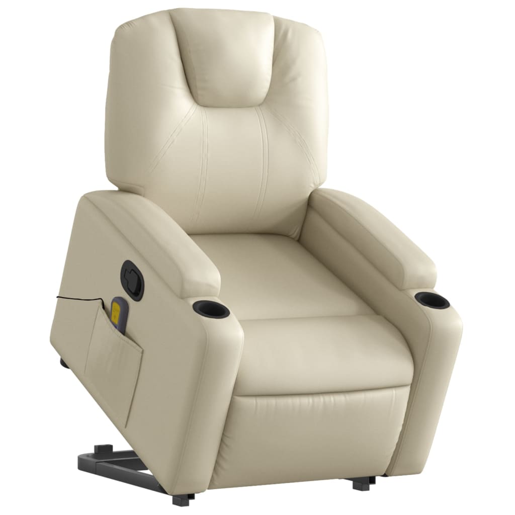 Stand up Massage Recliner Chair Cream Faux Leather