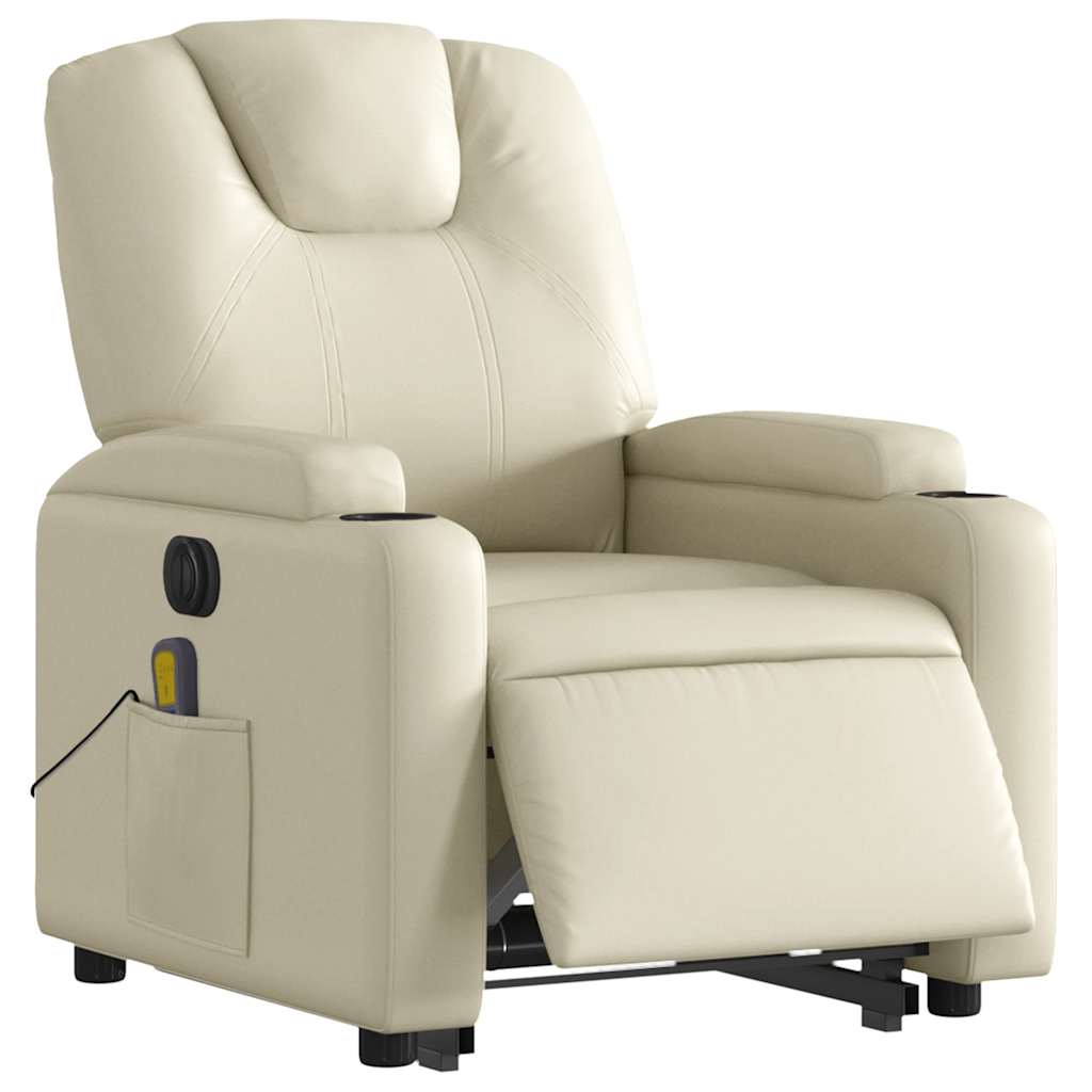 Electric Stand up Massage Recliner Chair Cream Faux Leather