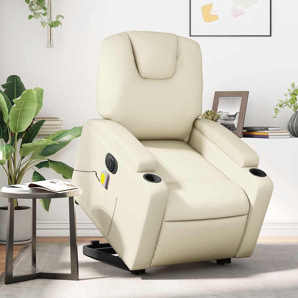 Electric Stand up Massage Recliner Chair Cream Faux Leather