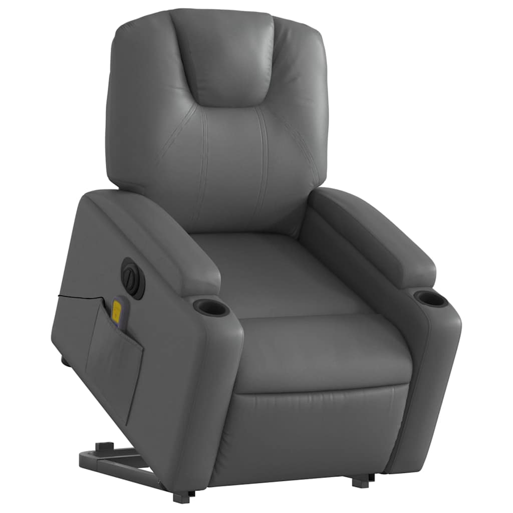 Electric Stand up Massage Recliner Chair Grey Faux Leather