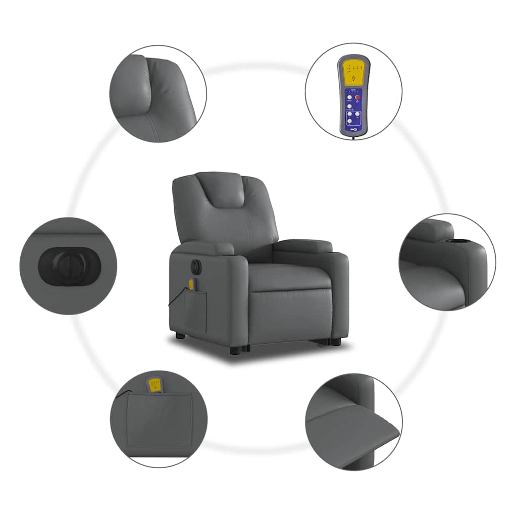 Electric Stand up Massage Recliner Chair Grey Faux Leather