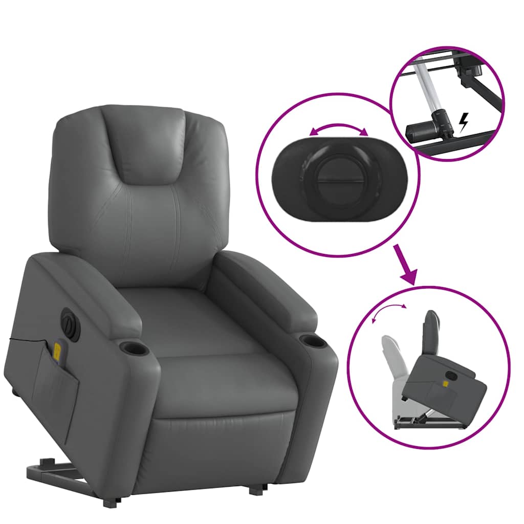 Electric Stand up Massage Recliner Chair Grey Faux Leather