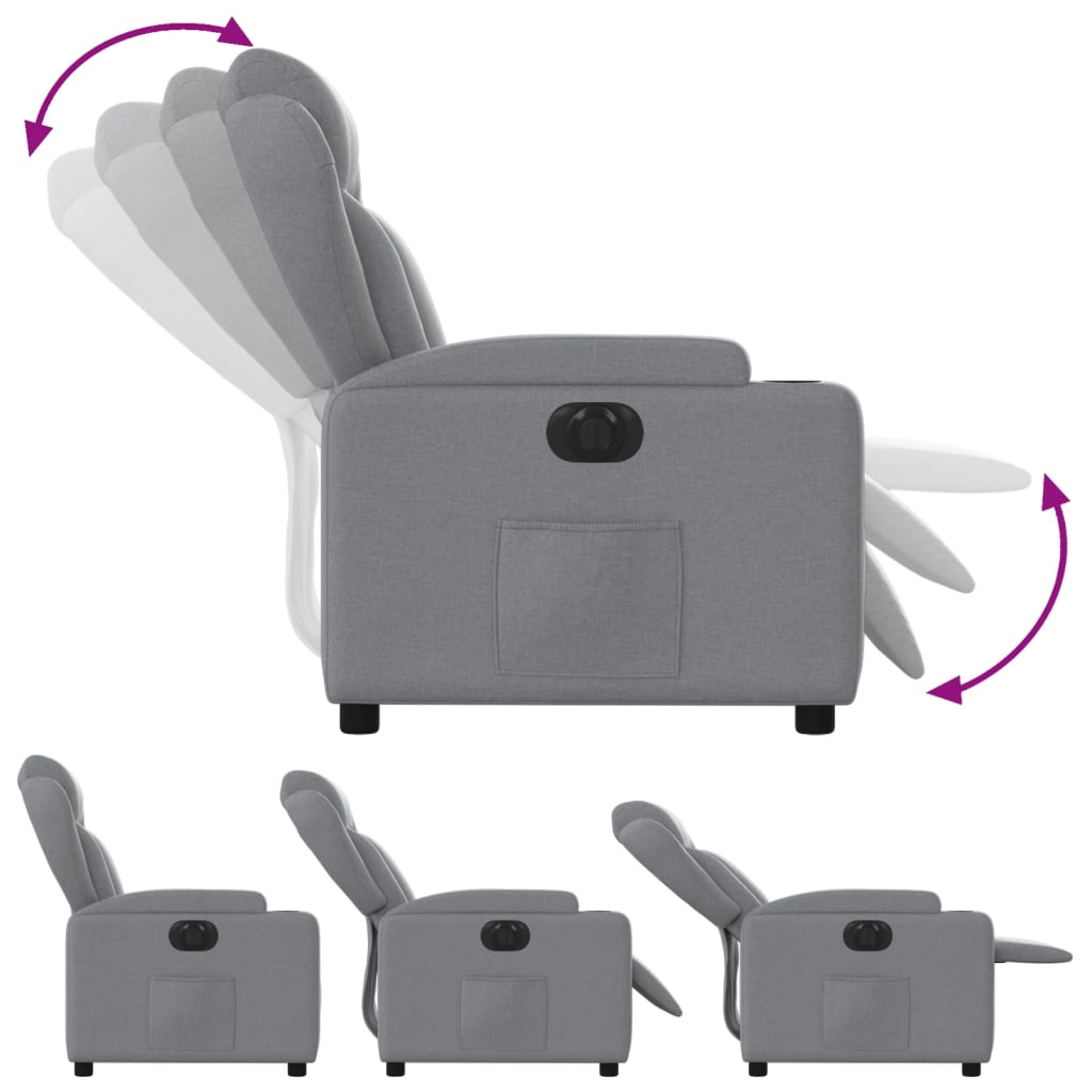 Electric Recliner Chair Light Grey Fabric