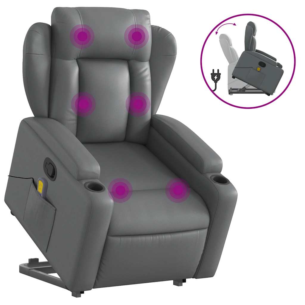 Stand up Massage Recliner Chair Grey Faux Leather