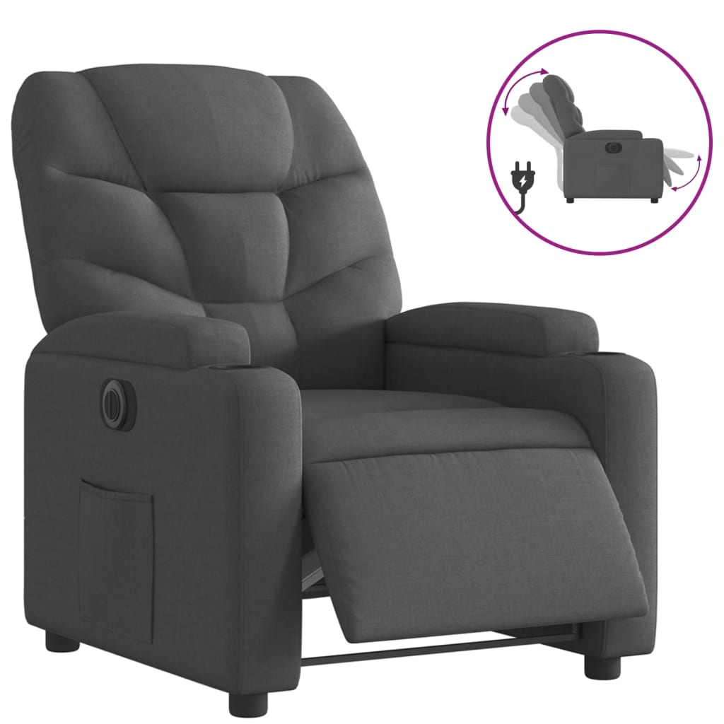 Electric Recliner Chair Dark Grey Fabric