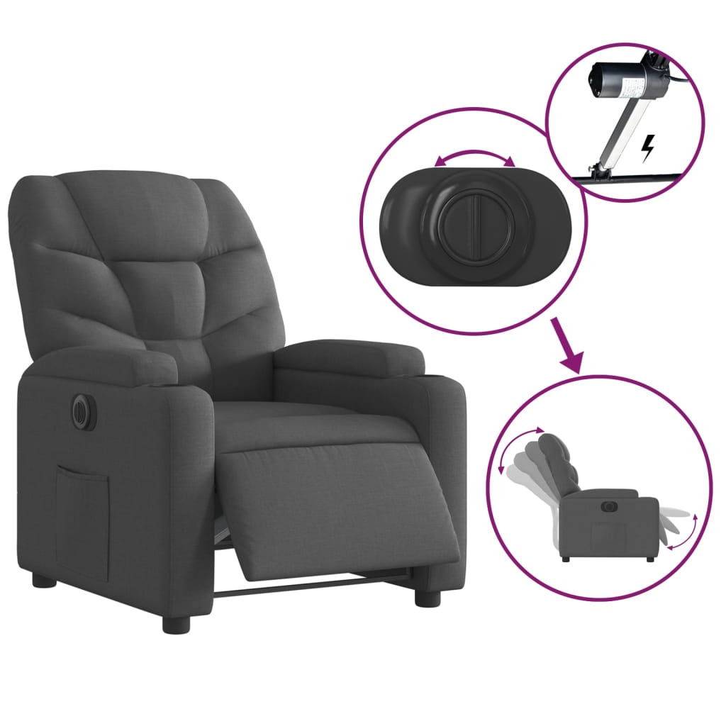 Electric Recliner Chair Dark Grey Fabric