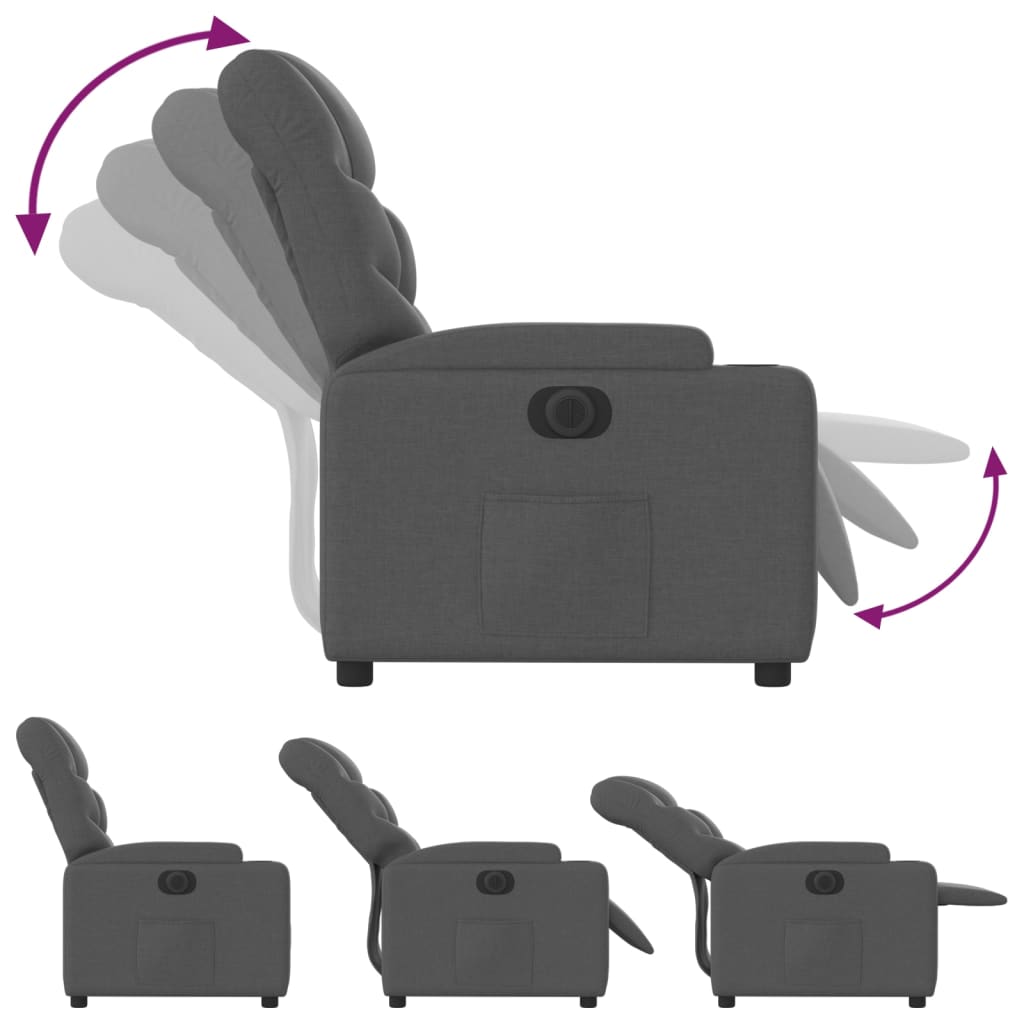 Electric Recliner Chair Dark Grey Fabric