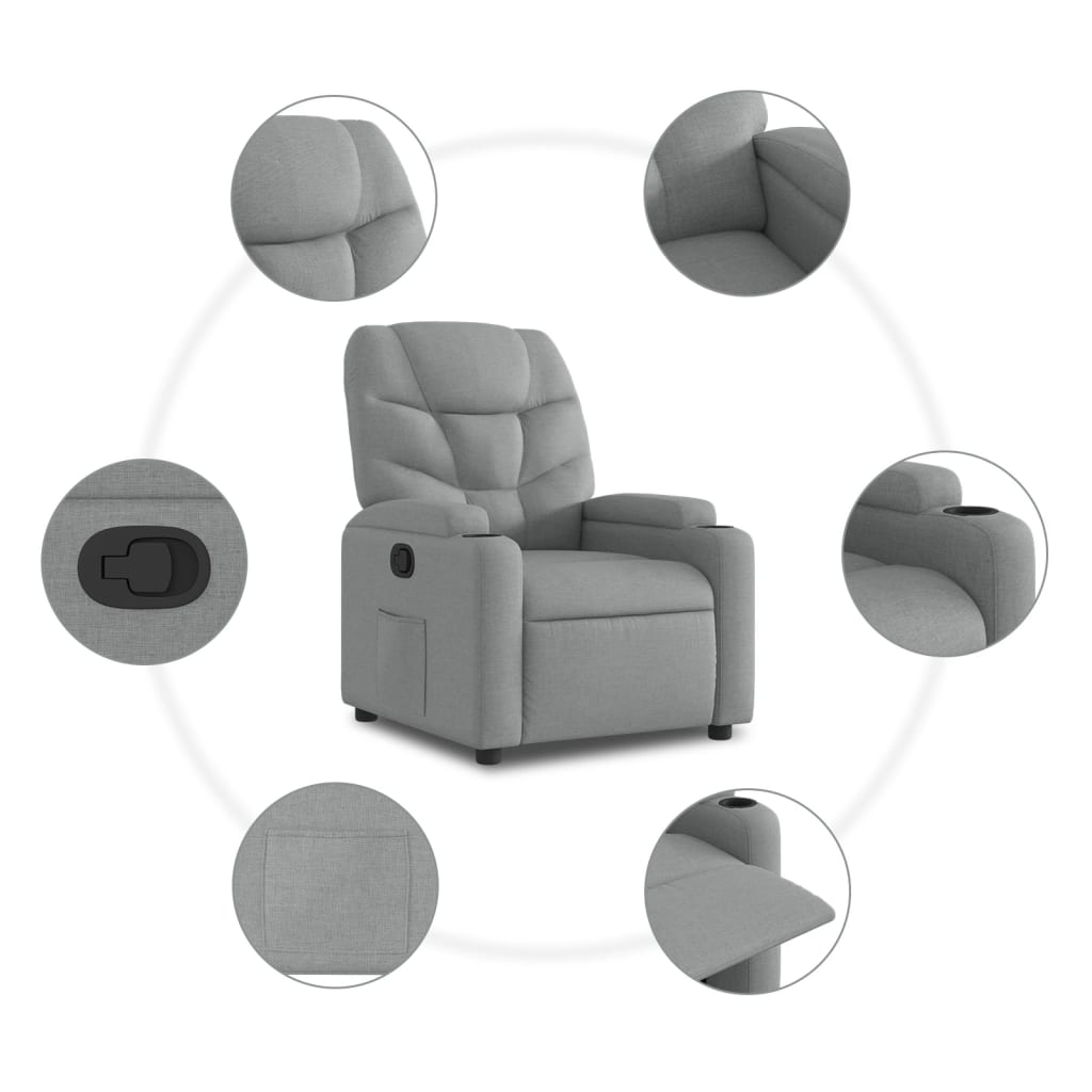 Stand up Recliner Chair Light Grey Fabric