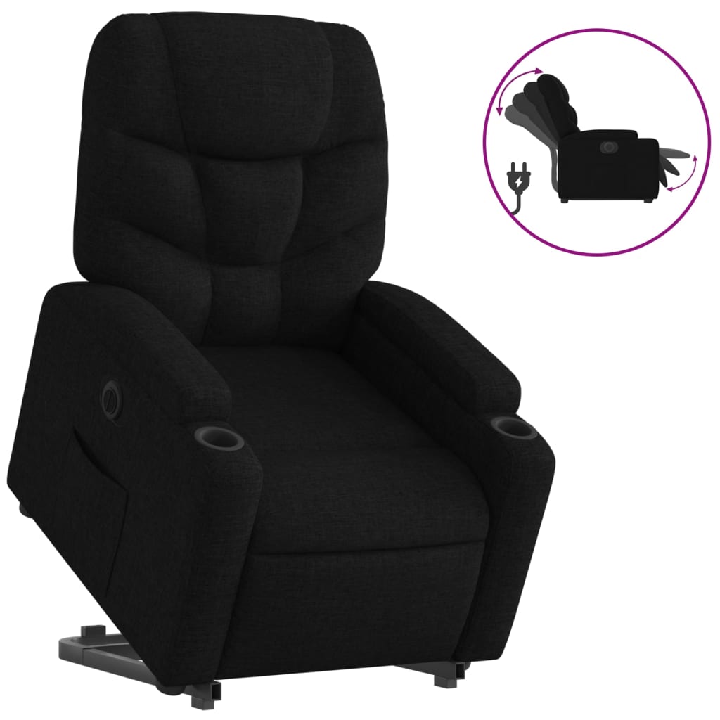 Electric Stand up Recliner Chair Black Fabric