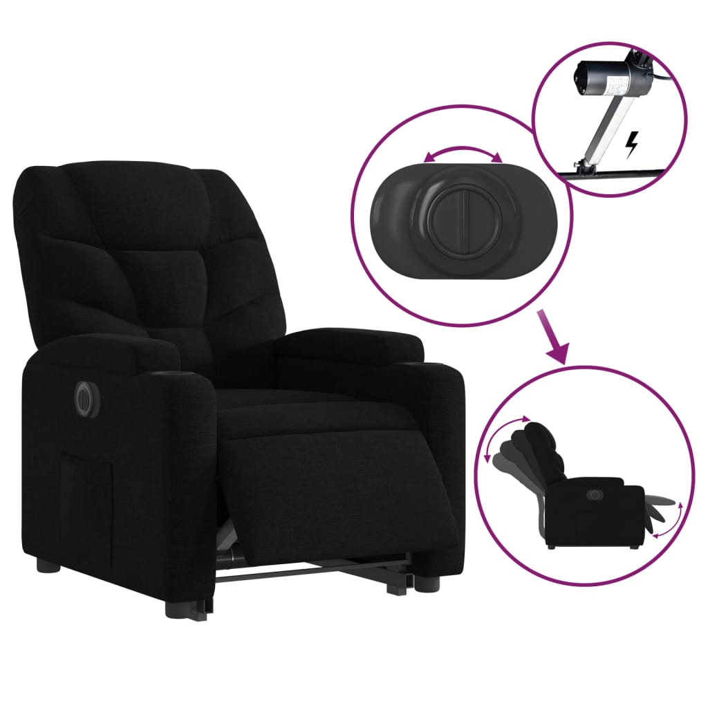 Electric Stand up Recliner Chair Black Fabric