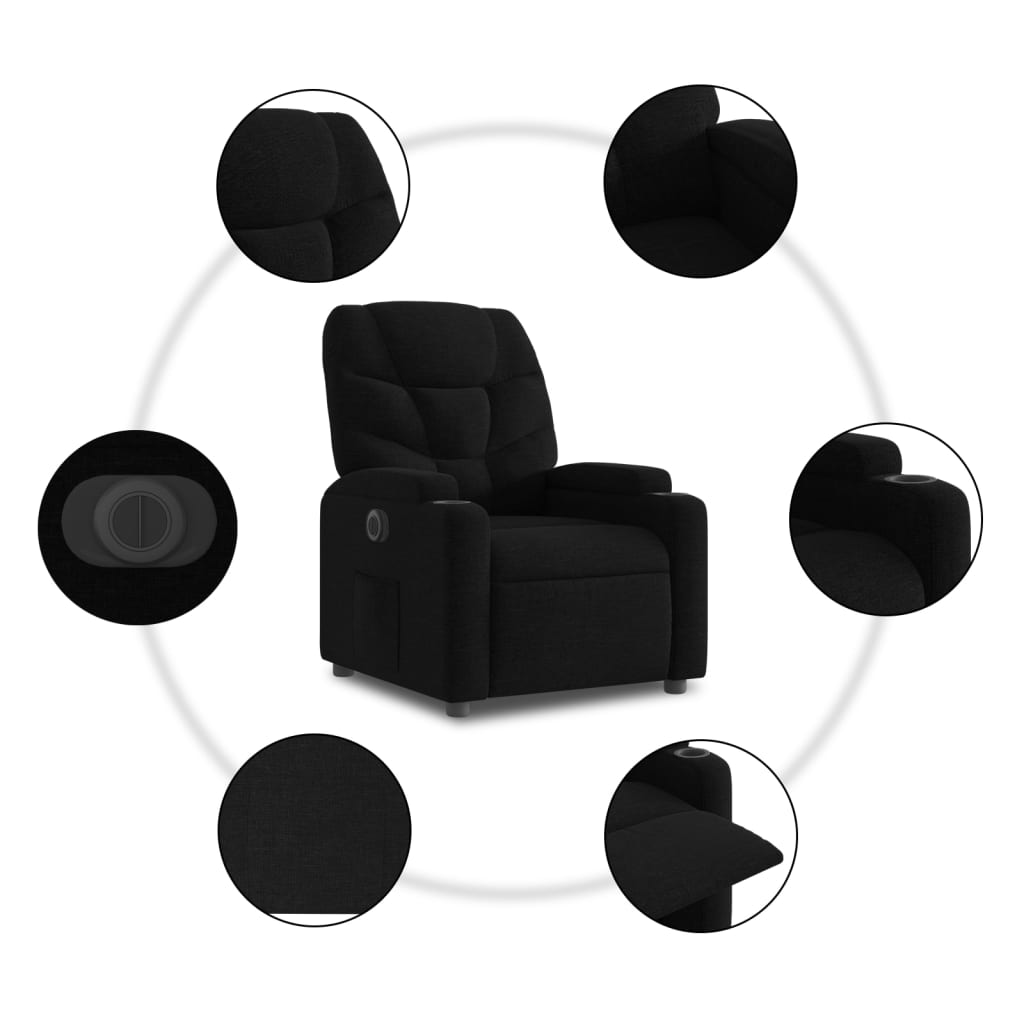 Electric Stand up Recliner Chair Black Fabric